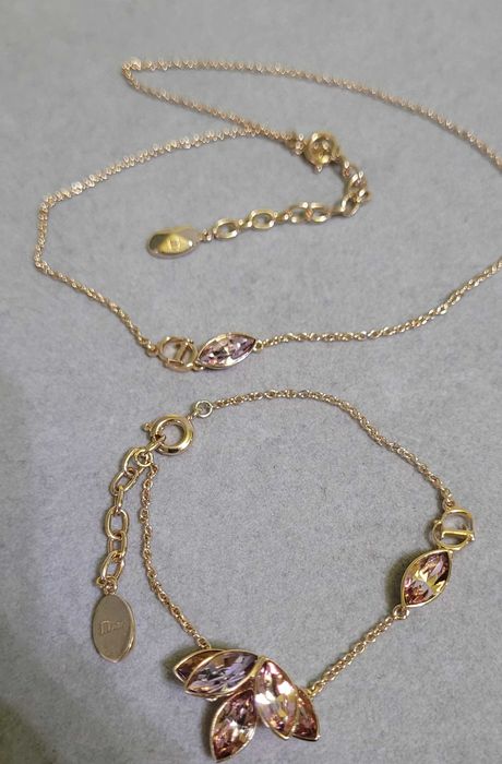 Colier și brățară  Christian Dior, cristale florale roz