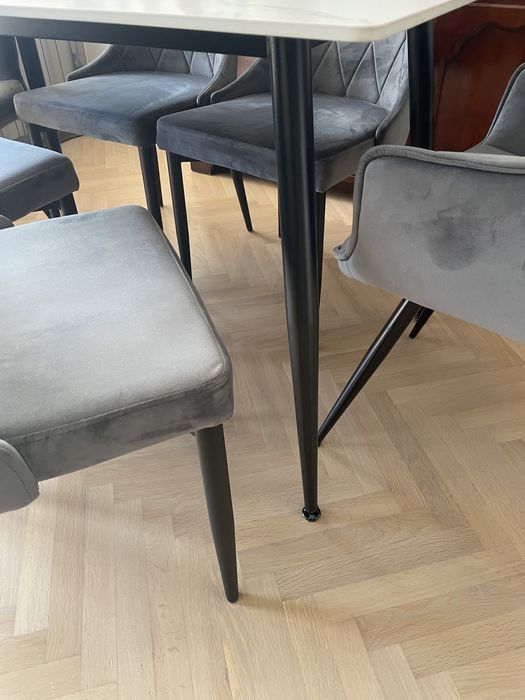 Маса за хранене с керамичен плот и 6 стилни стола/ нови/