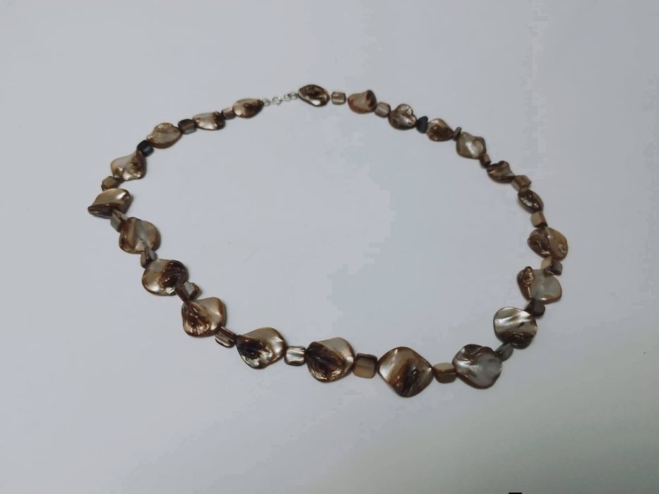 Colier/ lant vechi din scoici naturale mother of pearl, argint 925