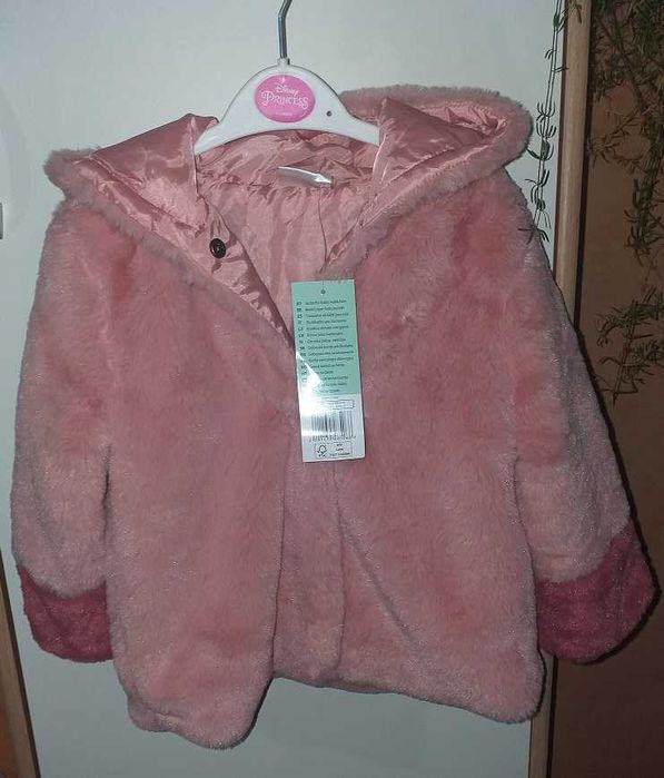Детско розово палто - Ново с етикет + нови ръкавички шапка