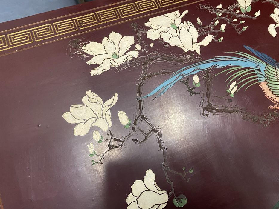 Японска лакирана маса Chinoiserie ръчна декорация Japan 1970