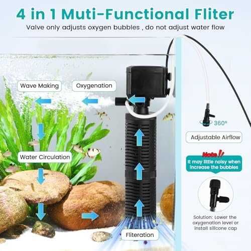 Нов Вътрешен филтър за аквариум 4 в 1 аерация вълни циркулация 15W
