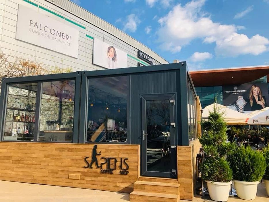 Container modular ansamblu de containere cu vitrina gri antracit