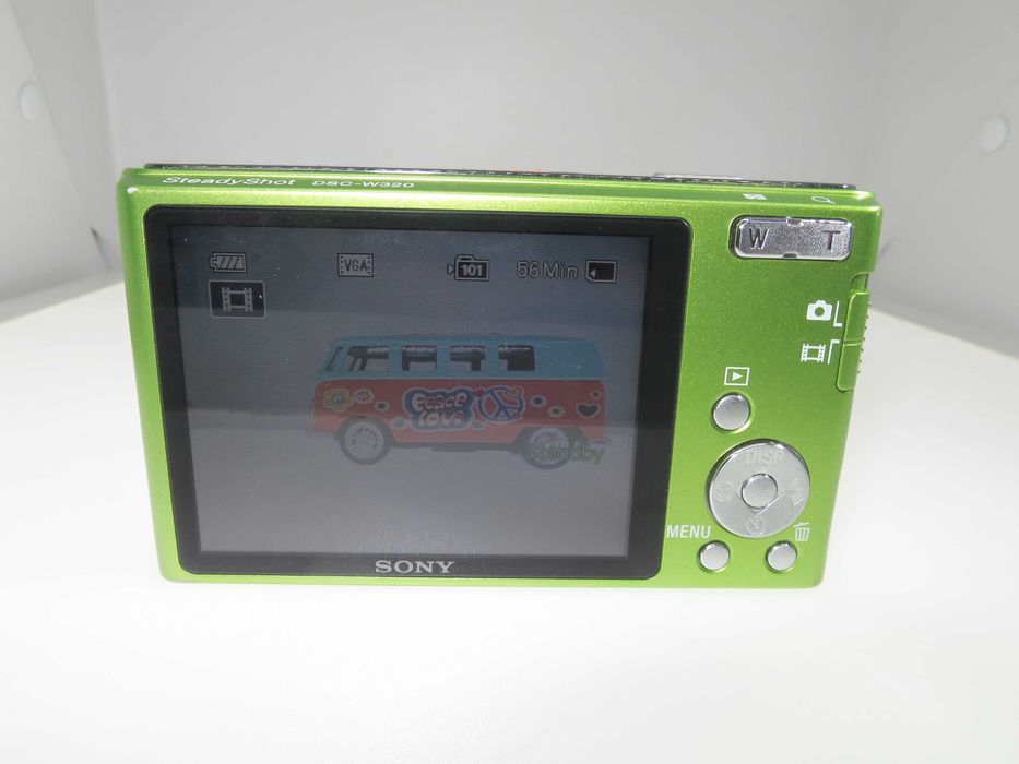Sony Cyber-shot W320 зелен ултра компактен цифров фотоапарат камера отллично състояние като НОВ с оригинално зарядно, батерия, карта памет и кутия