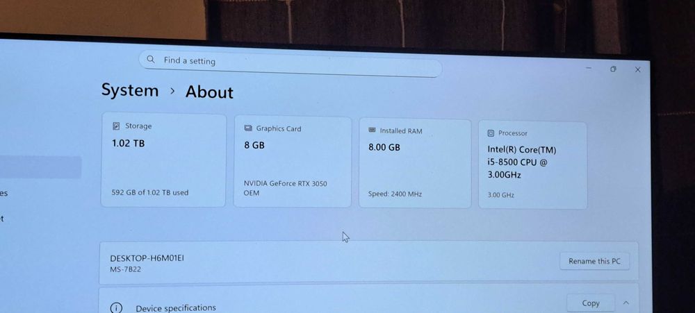 Computer MSI Gaming-Streaming intel i5-8500 3.00GHz