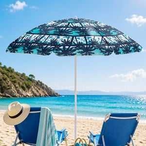 Umbrelă de Plajă Palmieri albatru  cu Protecție UV UPF 50+ – Diametru 180 cm