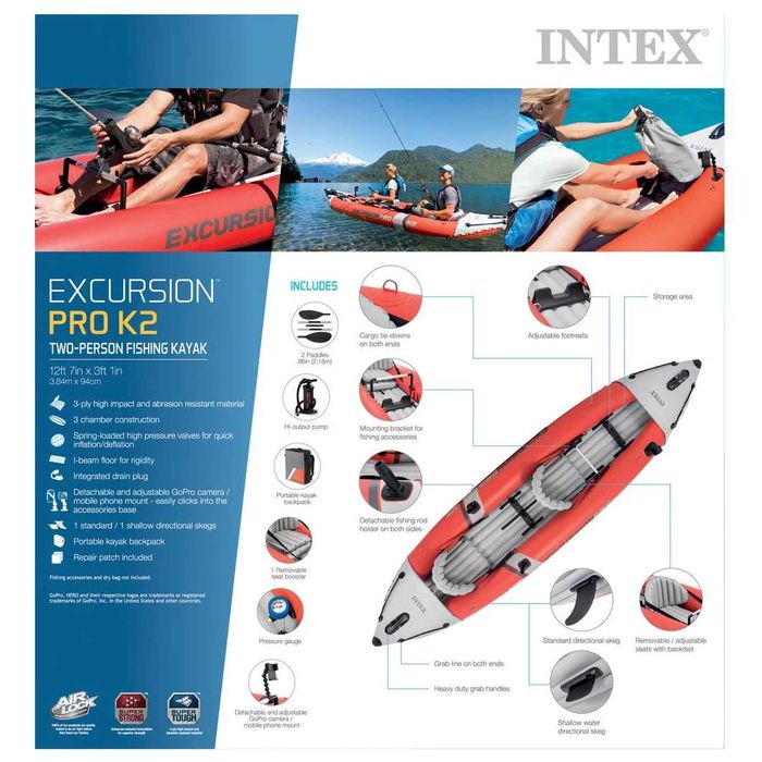 Надуваем двуместен каяк Intex Excursion Pro K2