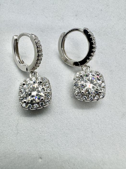 Сребърни обеци с мойсанит (Диамант) 1 карат