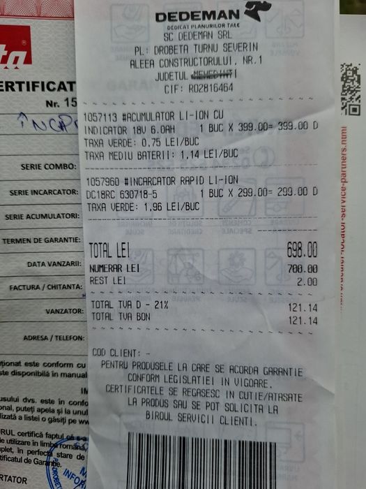 Vând baterie makita 6ah și încărcător makita