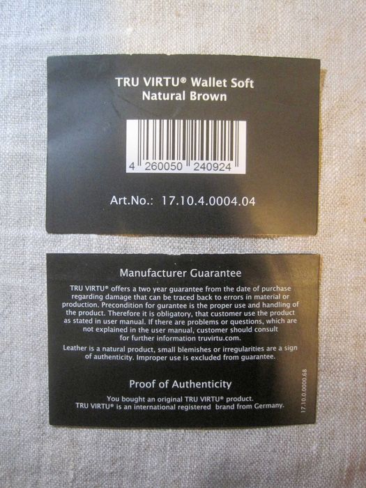 Portofel carduri Tru Virtu Wallet Soft Natural Brown, piele, nou