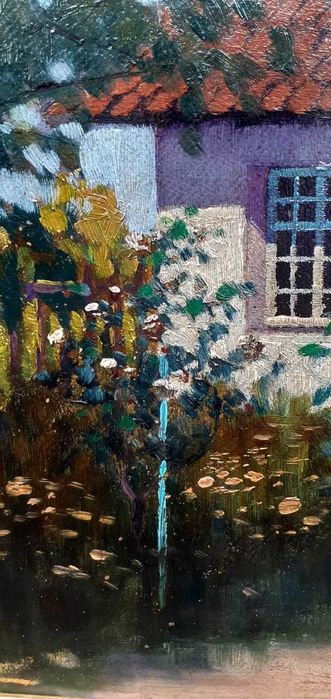 Tablou vechi - casa si gradina - semnat Verona