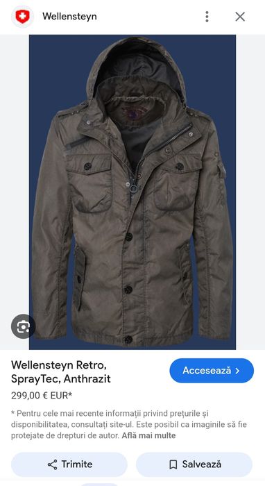 Jachetă funcțională WELLENSTEYN Retro Spray Tec gri antracit nr M lady