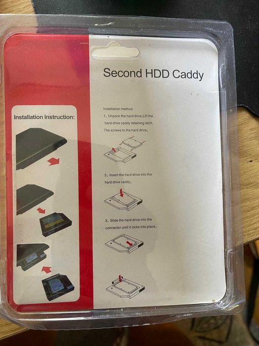 HDD/SSD Caddy 9.5 mm SATA –nou, montaj simplu în locul unității optice