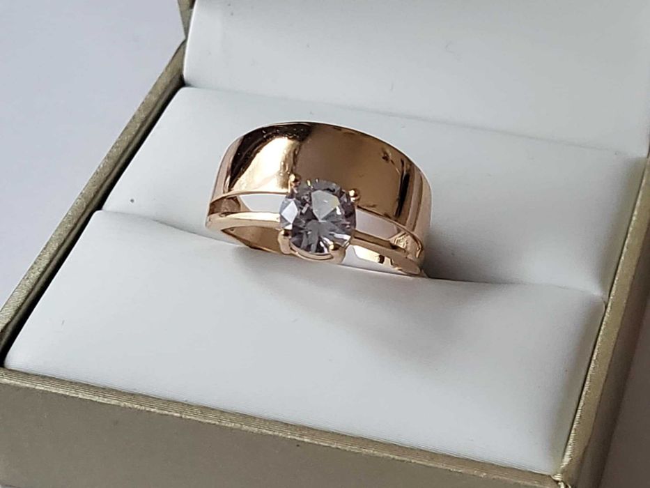 GR70,inel placat cu aur 14k,lat, logodna, zirconiu alb