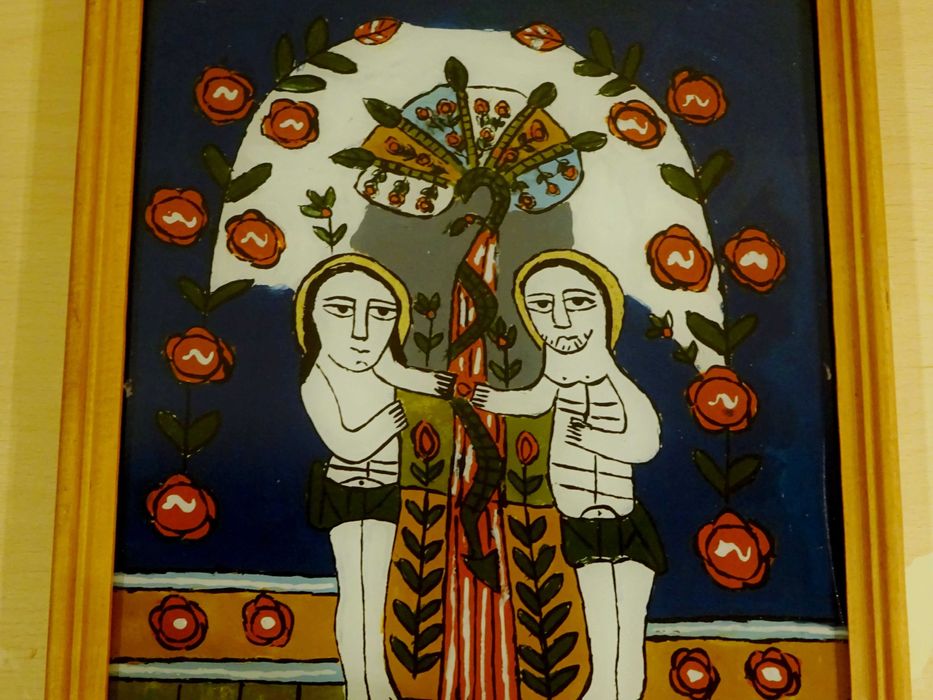 Icoana pe sticla ‘Adam si Eva’, zugrav Feur Gheorghe, din Nicula