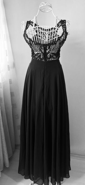 Черна Бална Дълга Рокля с Тюл - S