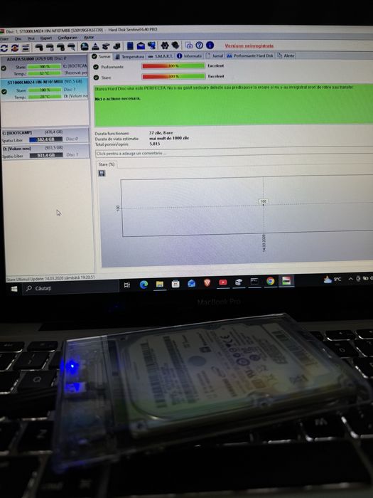 Pachet 2 HDD Laptop (1.6 TB Total) - Sănătate 100% (Testate)