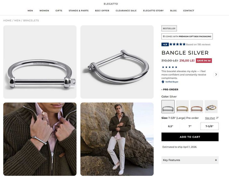 Bratara Elegatto Silver Bangle