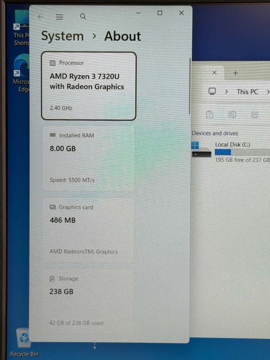 Asus VivoBook Go 15 Blue`Ryzen 7320U/8GB DDR5/256GB NVMe/Full HD/Бат 6ч/Подсветка