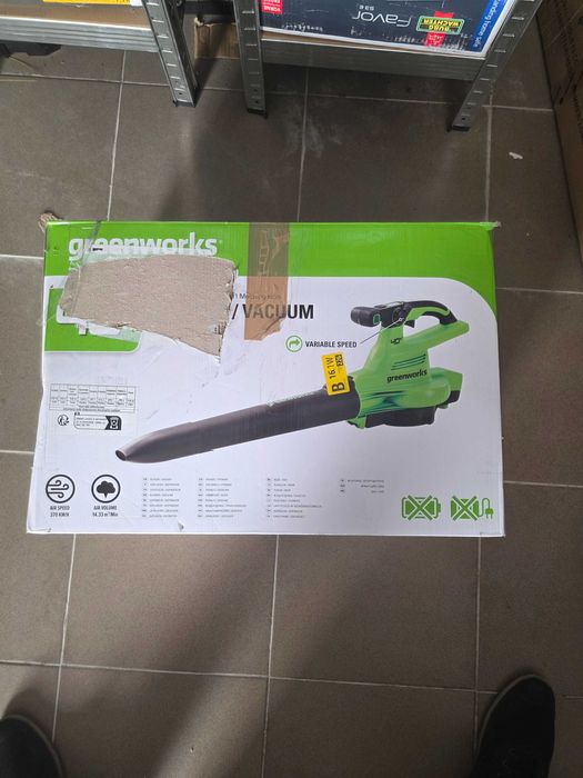 Aspirator/Suflantă de frunze Greenworks cu baterie de 40 V și motor fără perii, 370 km/h, 14,17 m³/min, sac de colectare de 45 L