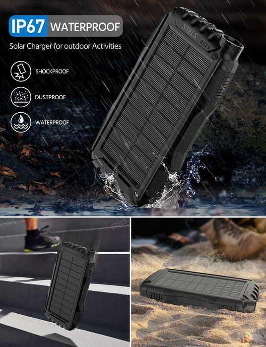 Преносима батерия STELS EnergyPlus 30K, 30000mAh, соларен панел, фенер