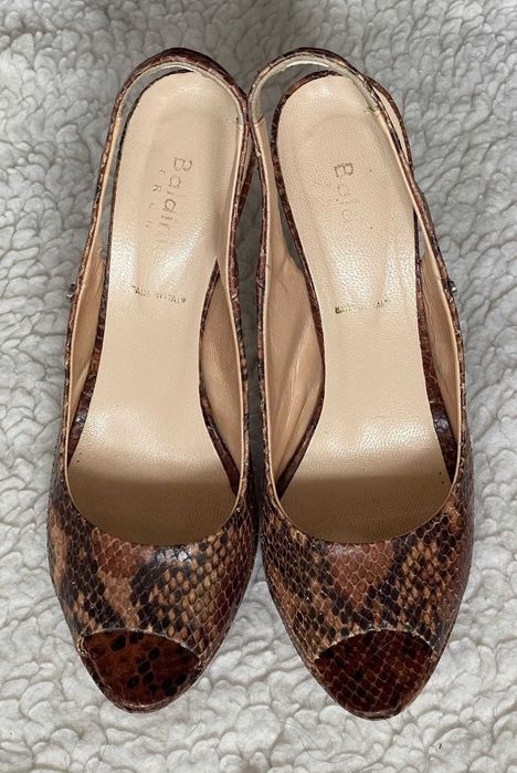 Sandale dama piele naturala sarpe toc cui argintiu Baldinini Italia