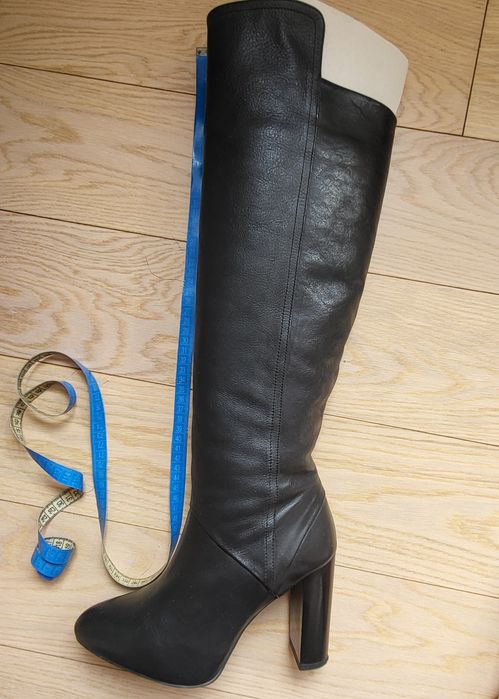 Cizme piele negre peste genunchi imblanite ZARA 39