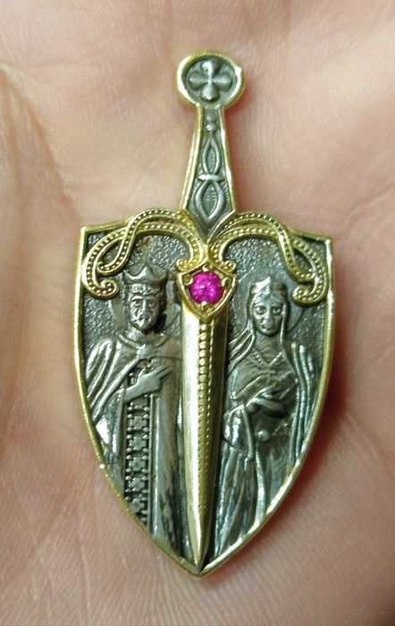 Сребърен Кръст Енколпион  Богородица Св. Константин и Елена и Михайл