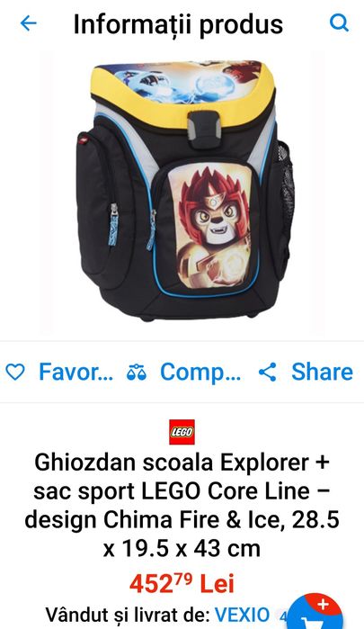 Ghiozdan pt. școală LEGO + sac sport! Bonus PENAR echipat !