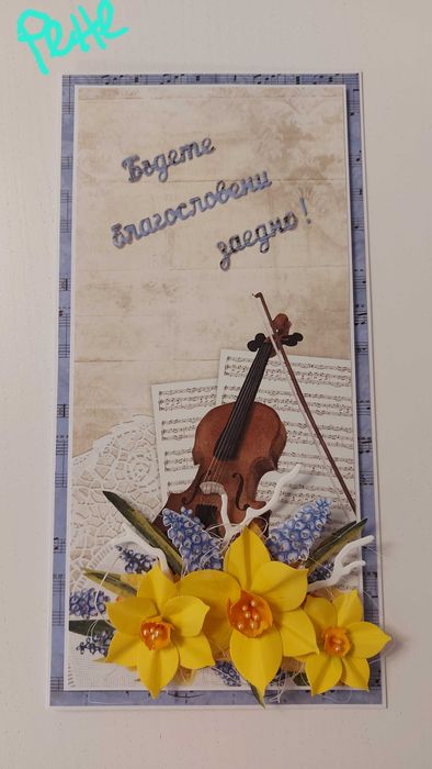 Ръчни картички с обемни ръчно изработени цветя, за сватба, бал, юбилей