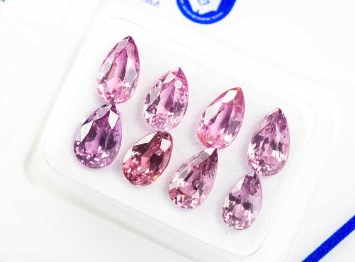 Spinel natural roz intens – 8 pietre (4,32 ct total) – certificat ALGT