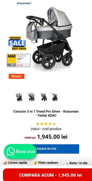 Vand căruț 3 in 1 Krausman Trend Pro Silver