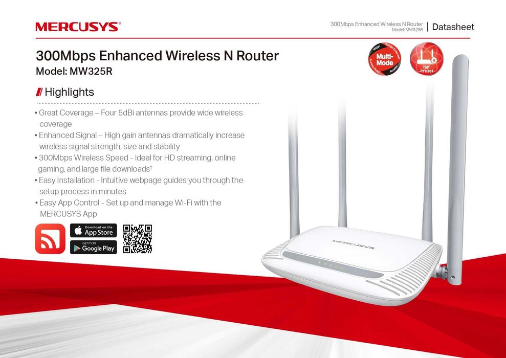MERCUSYS MW325R Multi-Mode Pутер Router 300 Mbps 5 dBi