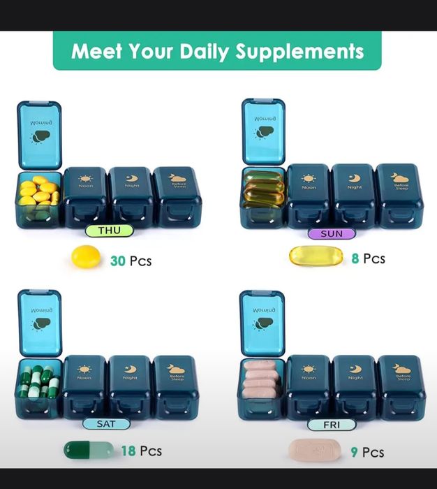 Еженедельный органайзер для таблеток 4 раза в день.