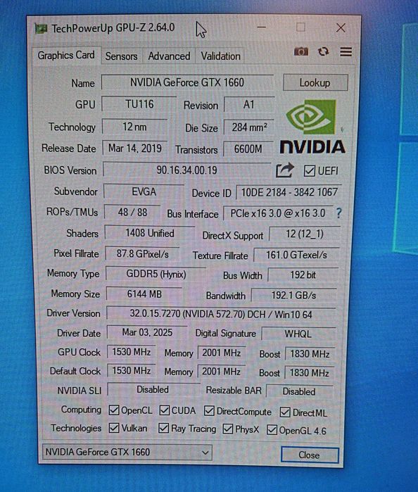 Геймърска видеокарта EVGA GTX 1660 SC ULTRA GAMING 6GB