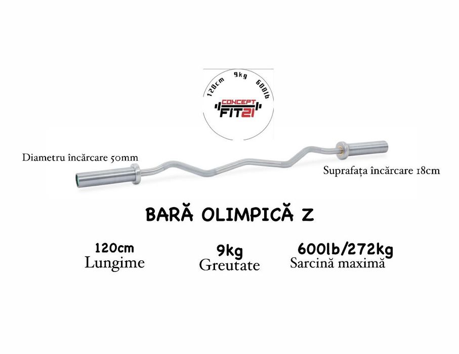 Bară olimpică Z 120cm 9kg 272kg/600lb