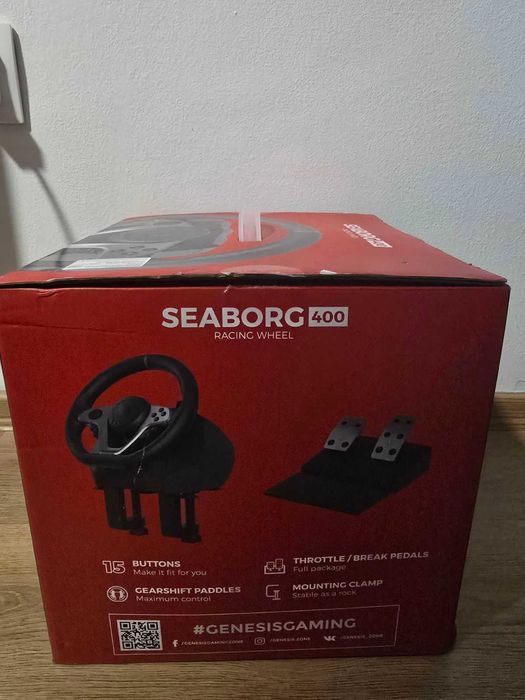 Геймърски волан с педали Genesis Seaborg 400 - чисто нов, PC/PS4/Xbox/Switch