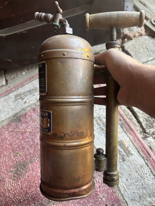 Pulverizator, vermorel, pompa manuala de stropit veche din cupru