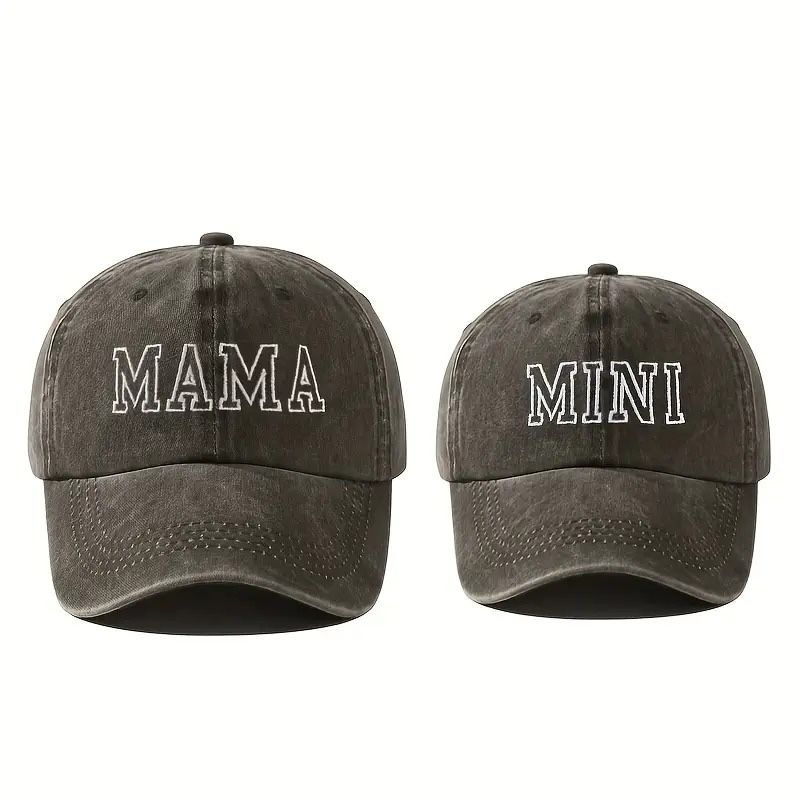 Шапки за родител и дете с права козирка с надпис MAМA/MINI (МАМА/МИНИ ...