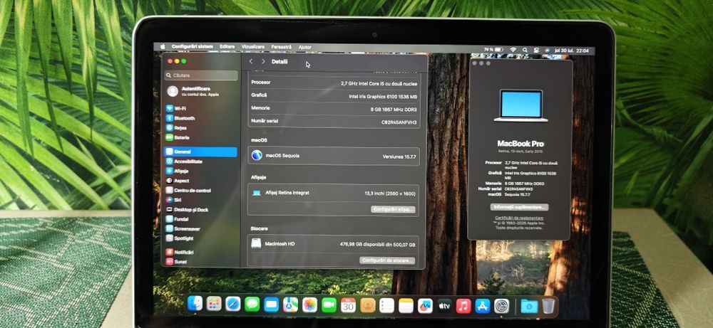 MacBook Pro Retina 13" Early 2015 | i5 | 8GB RAM | SSD 512GB | Baterie nouă |