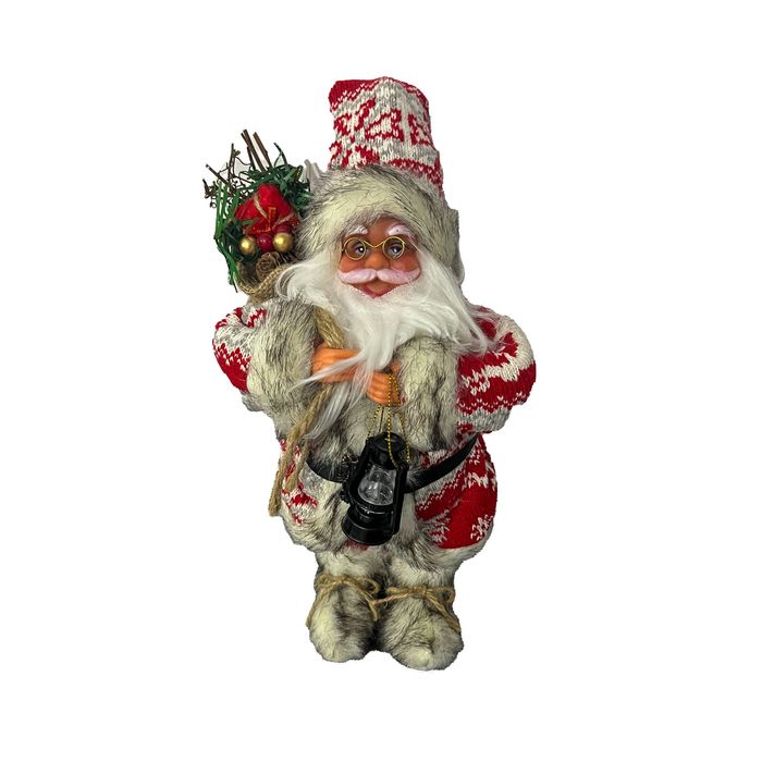 Mos Craciun Care Canta Muzica De Craciun cu Sac Cadou Si Felinar 30cm