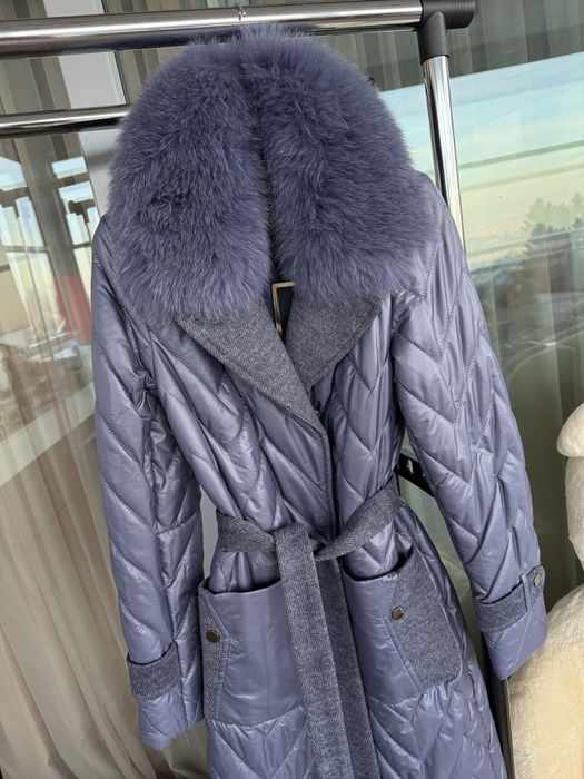 Ново палто естествен косъм лисица синьо яке