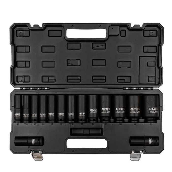 Комплект дълбоки ударни вложки 6-стенни 1/2″ (10 – 36 мм) 15 части JCB