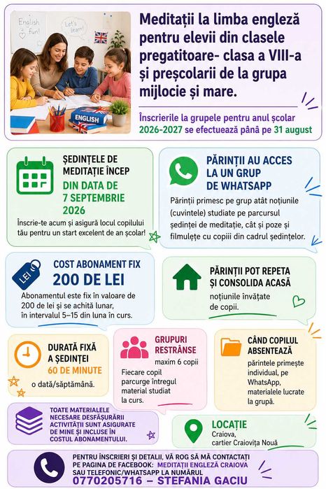 Meditatii la Limba Engleza pentru elevi si preșcolari