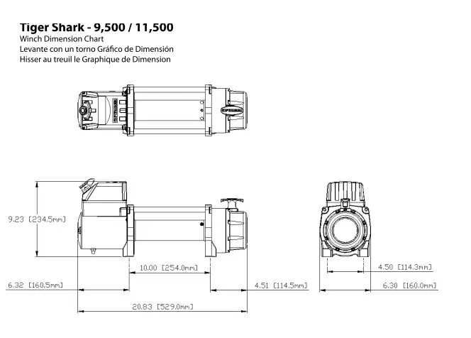 Troliu Tiger Shark 11500 - 11500lb 12V DC cu cablu de oțel negru