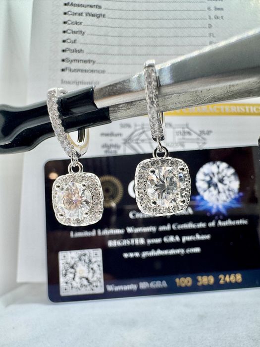 Сребърни обеци с мойсанит (Диамант) 1 карат