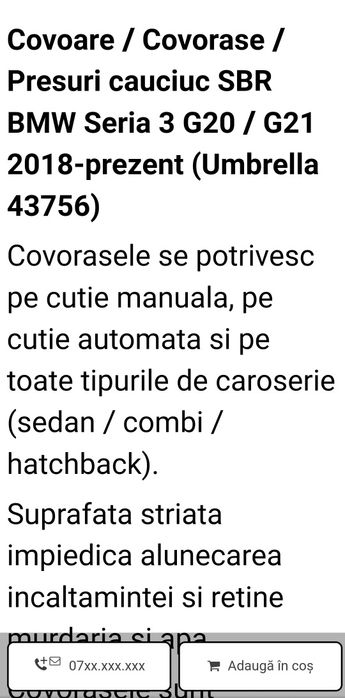 Covorase cauciuc BMW Seria 3