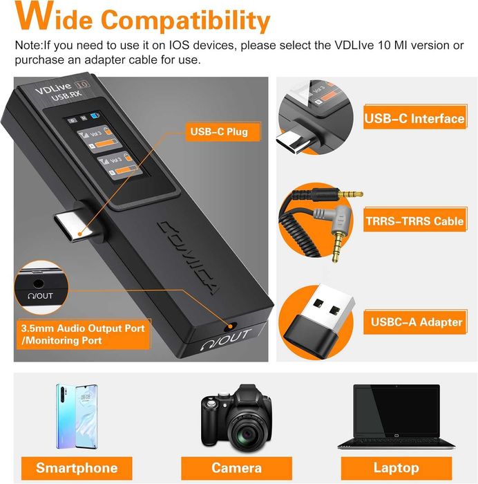 Microfon dual tip lavaliera USB C,CoMica VD life 10,2,4G,negru,sigilat