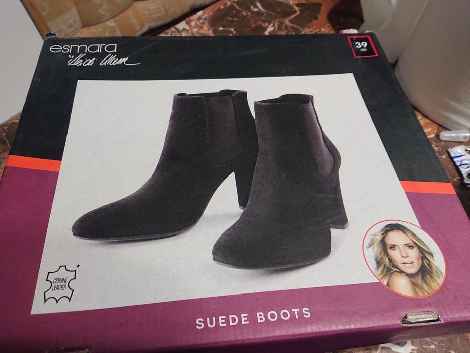 Botine negre cu toc dama piele întoarsă