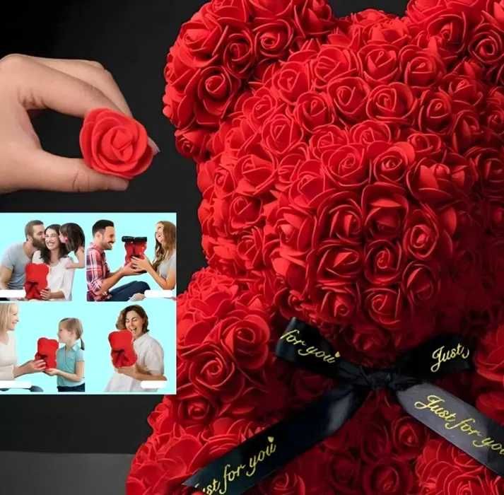 Плюшено мече с LED рози - романтичен подарък 25 см